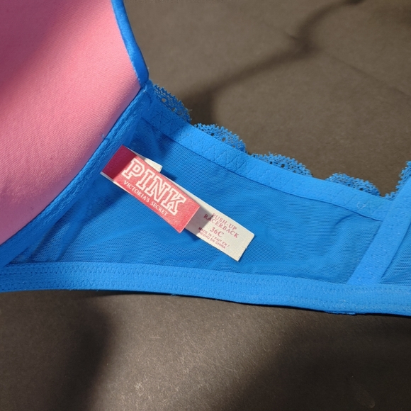 Women's PINK Victoria Secret Bra Hooks Front Green Size 36C Push Up Racer Back - Picture 6 of 8